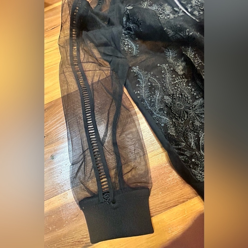 NWT Revolve Endless Rose Lace Mesh Black Bomber Jacket, Zipper, Sizes XS & S - Picture 12 of 16
